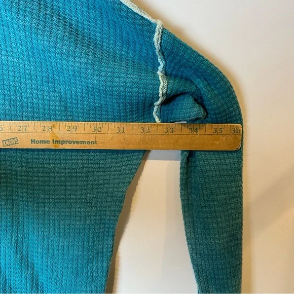 Sundance Gentry Henley Waffle Knit Drop Shoulder Teal Long Sleeve Top NWT - Picture 8 of 11